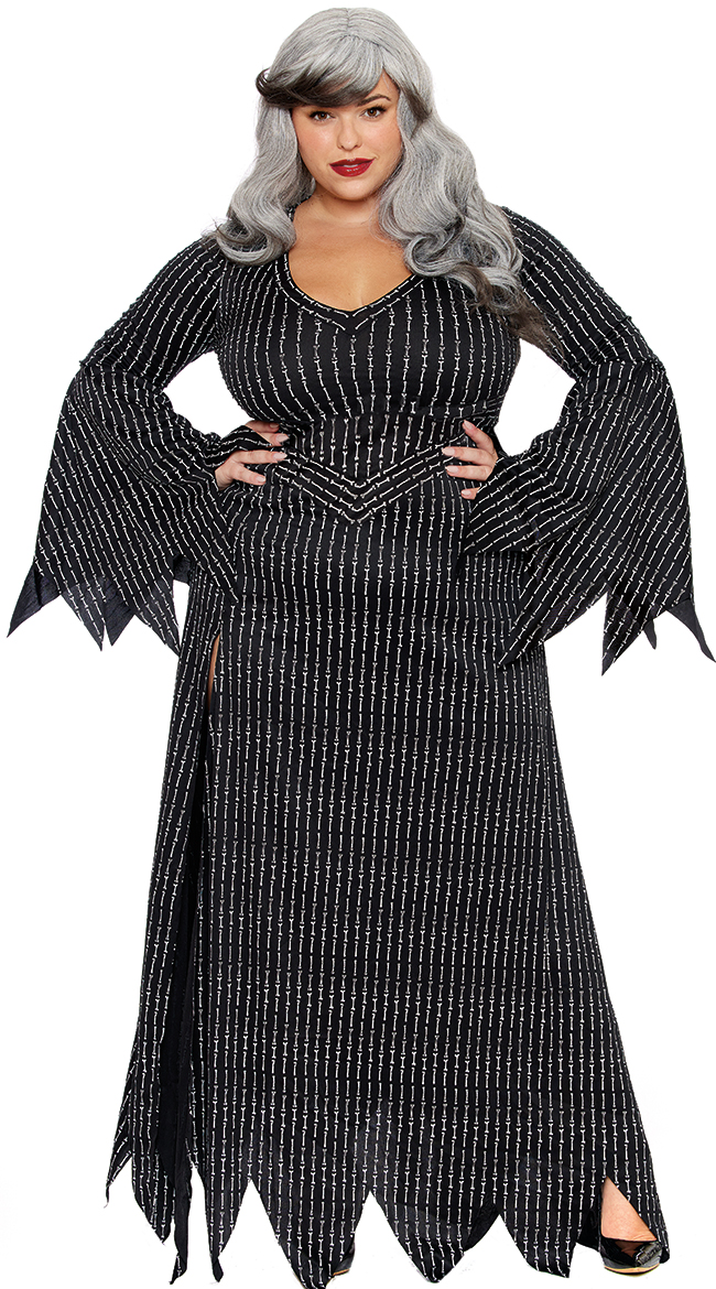 Plus Size Miss Boneyard Costume, Plus Size Sexy Skeleton Dress Costume 