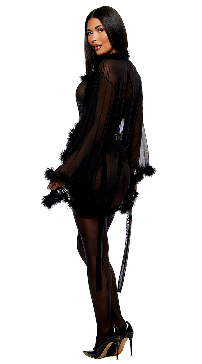 Bare It All Mesh Marabou Robe