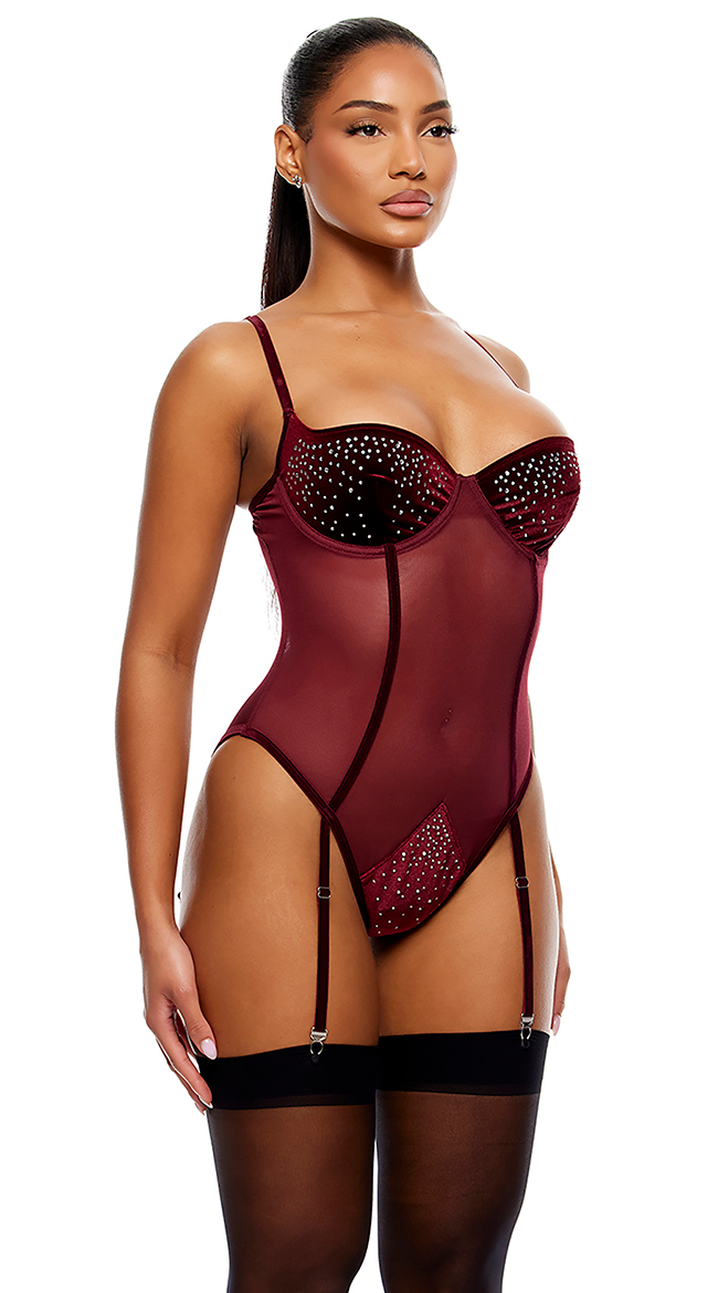 Convertible Plunging Rhinestone Teddy