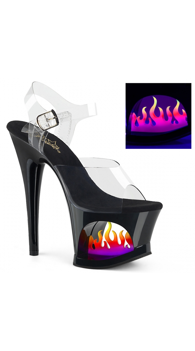 7 Inch On Fire Clear Heel Sandal