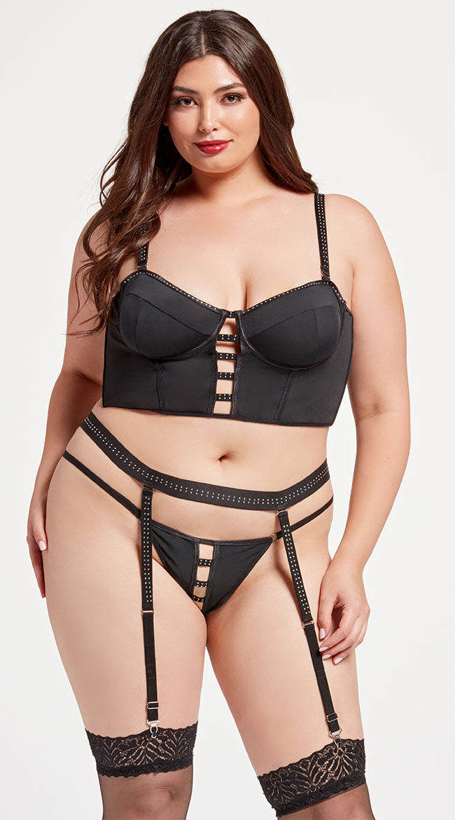 Plus Size Sparkling Seduction Bustier Set - Black