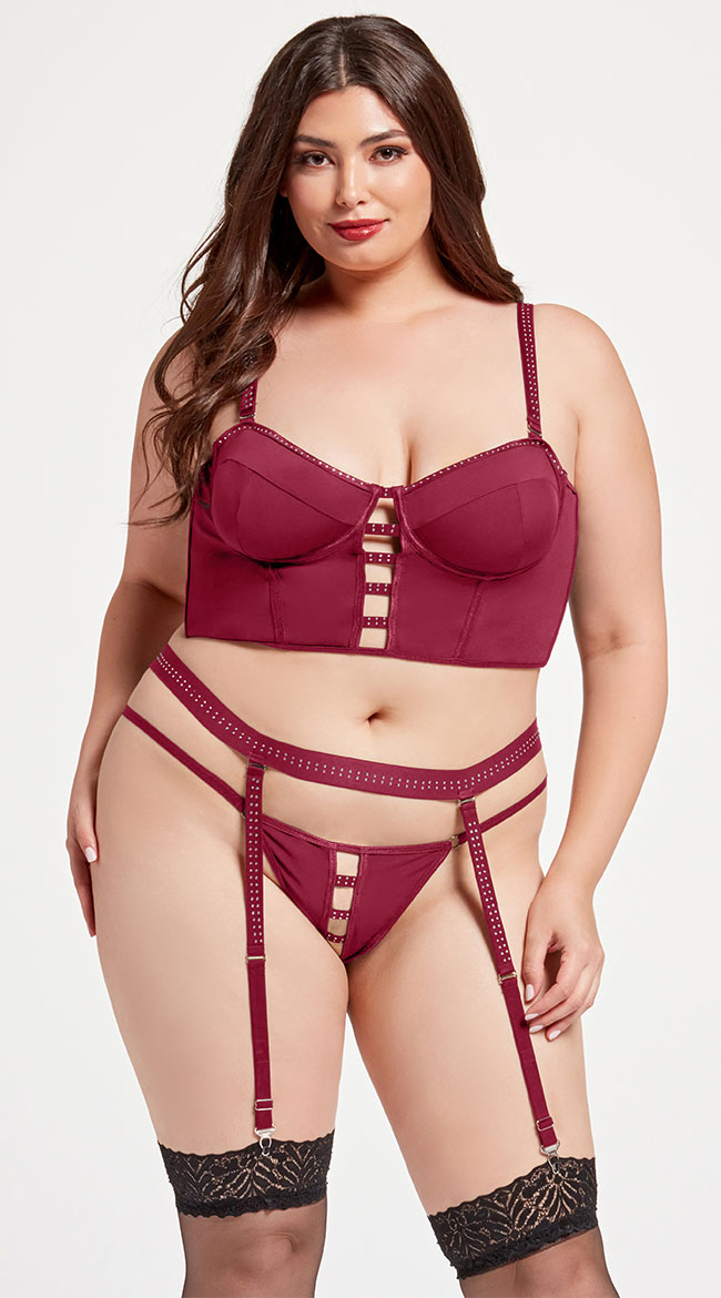 Plus Size Sparkling Seduction Bustier Set - Wine