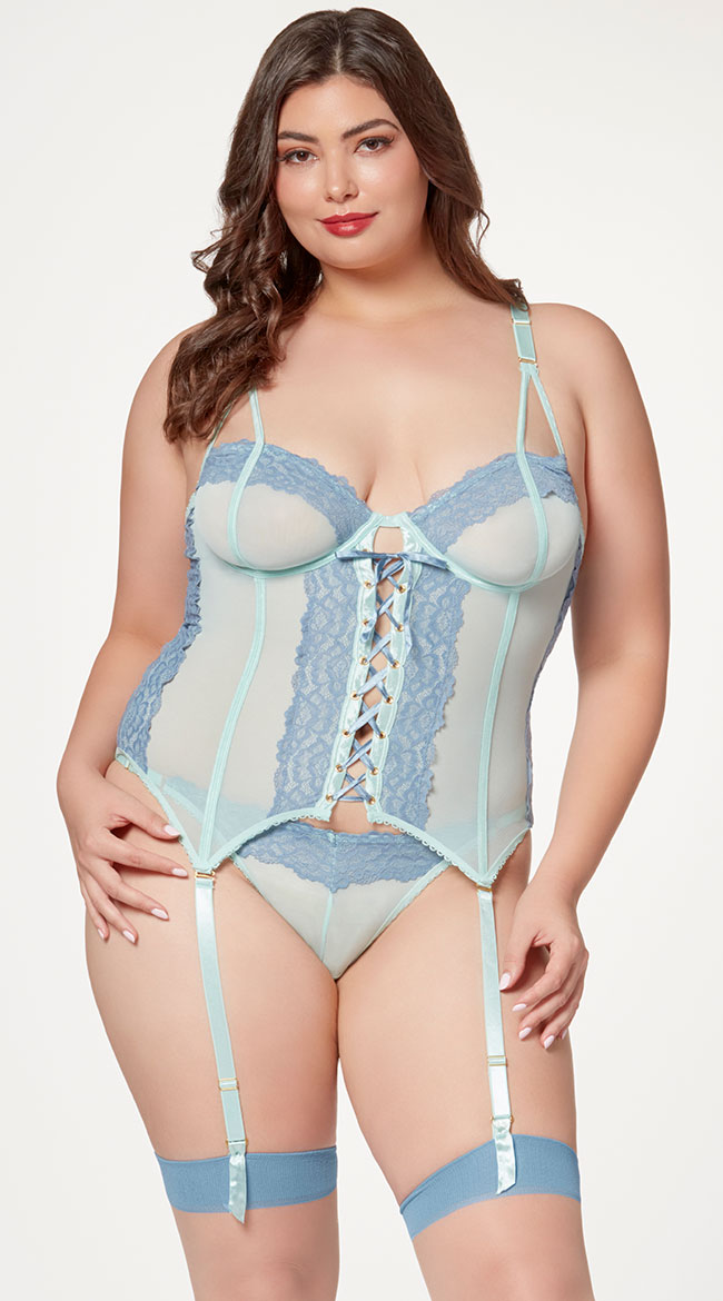 Plus Size Two Tone Elegance Bustier Set - Tonal Blue