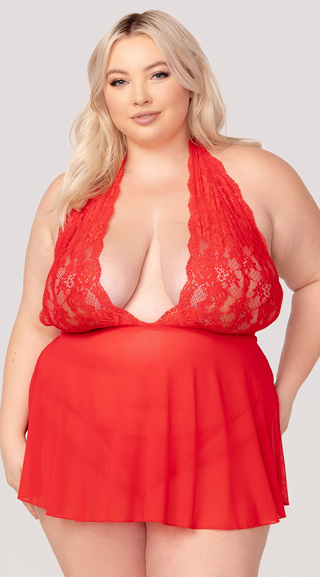 Plus Size Yandy Dangerous Flirt Babydoll Set Lace and Mesh