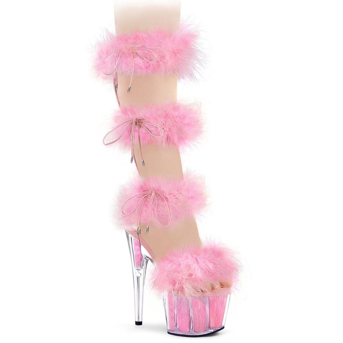 7" Heel, 2 3/4" PF Marabou Fur Sandal, Back Zip