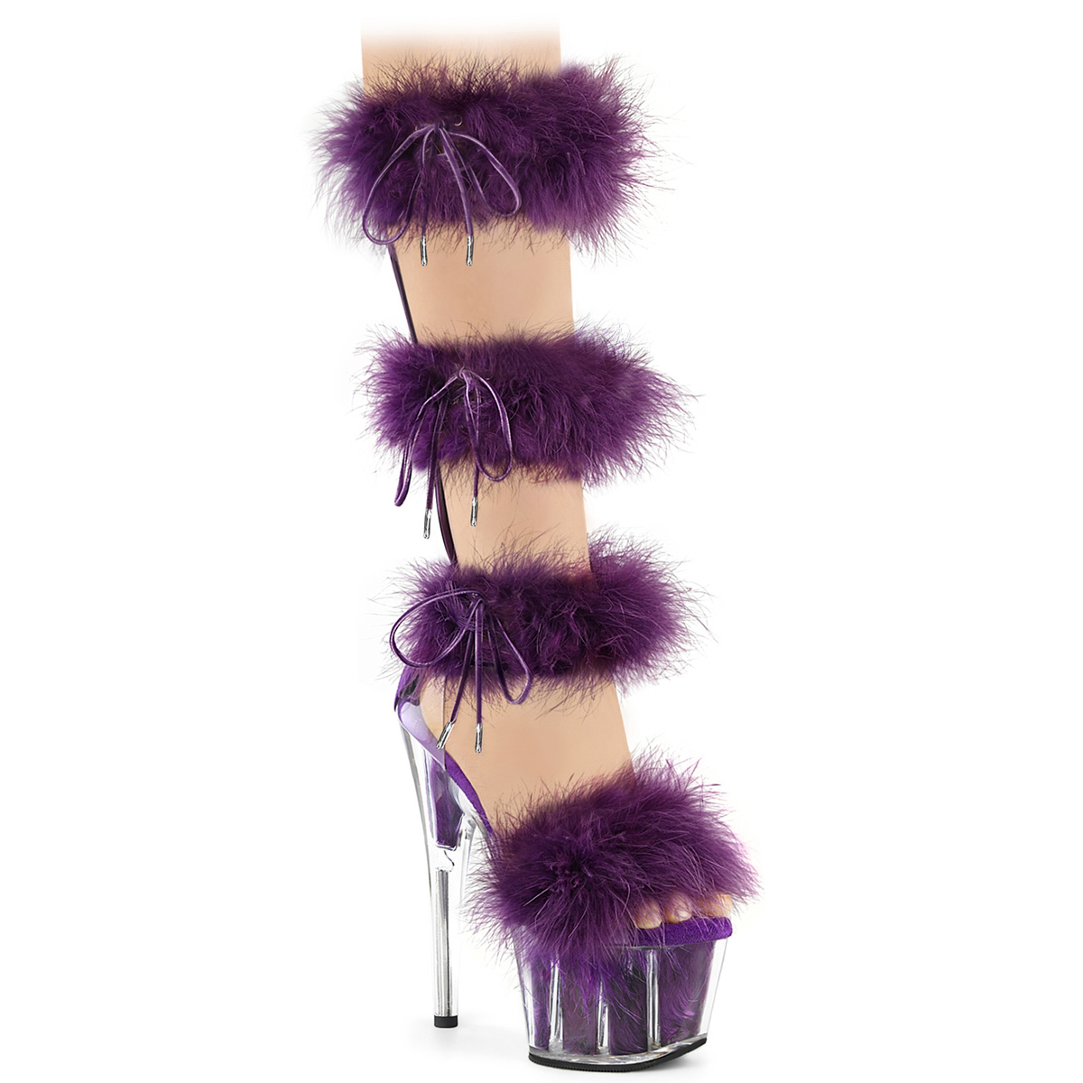 7" Heel, 2 3/4" PF Marabou Fur Sandal, Back Zip