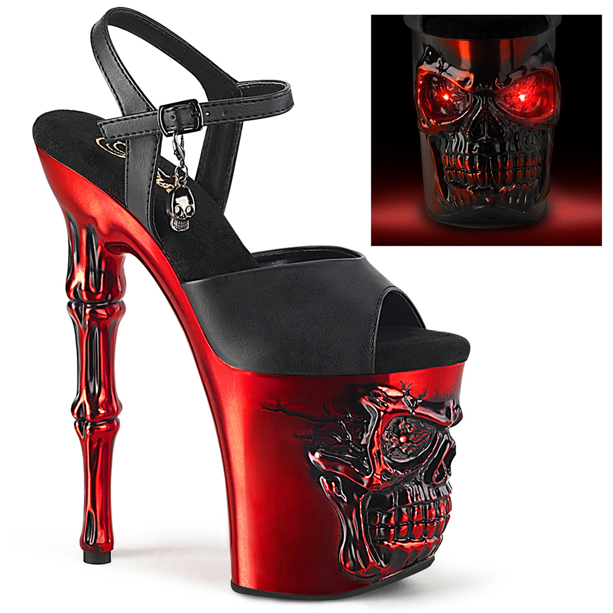 *8" Finger Bone Heel, 4" Skull PF LED Ankle Strap Sandal