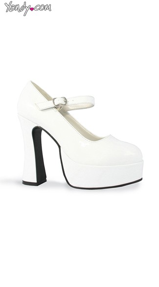 Chunky Heel Mary Jane Platform Pump - White