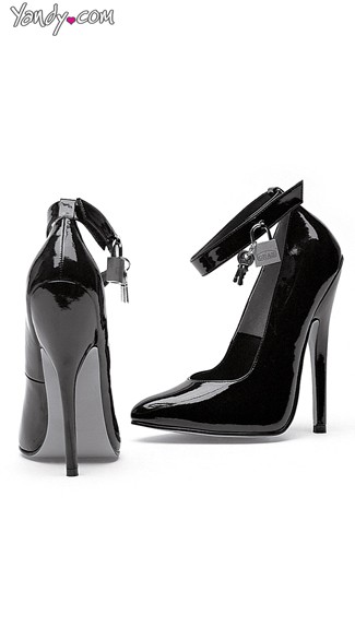 6 Heel Fetish Pump With Lock and Key - Black