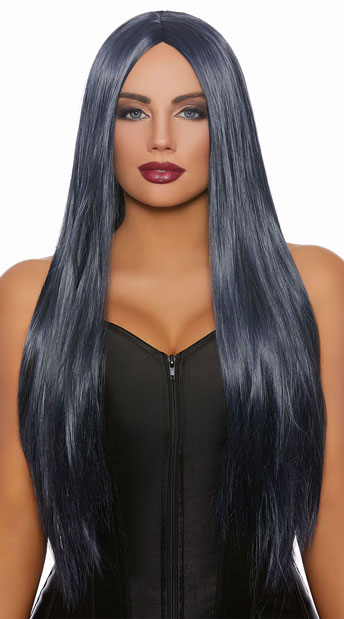 Long Midnight Blue Wig - Blue