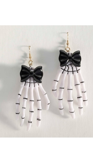 Playful Skeleton Hand Earrings - Black/White