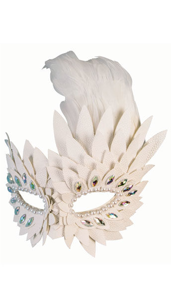 White Bird Jewel Masquerade Mask - White