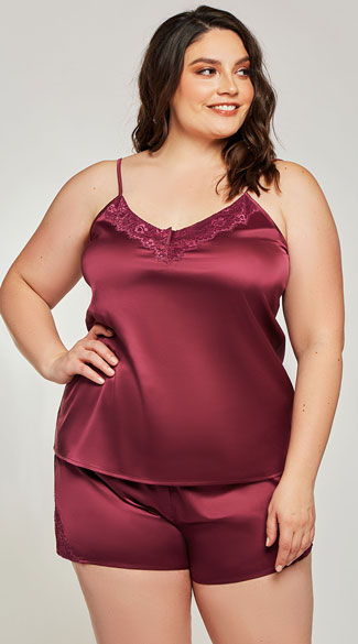 Plus Size Constance Satin Cami Set - Wine