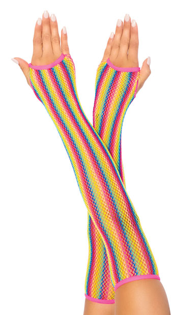 Rainbow Net Fishnet Arm Warmers - Multicolor