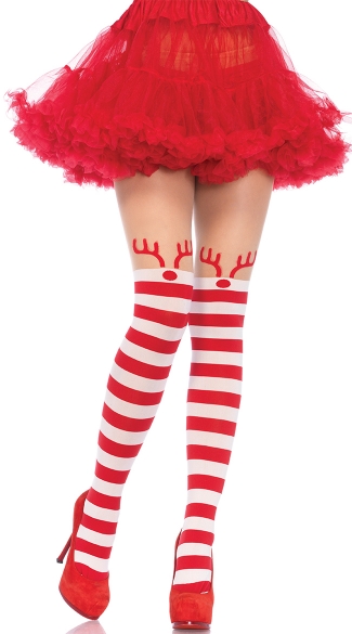 Rudolph Striped Pantyhose - Red/White
