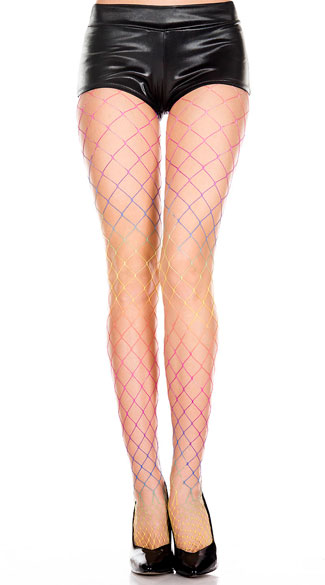 Adult Women's Mini Diamond Net Pantyhose Neon Green