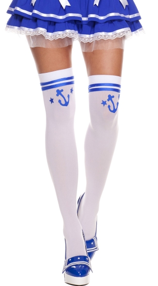 Blue Anchor Thigh Highs - White/Blue