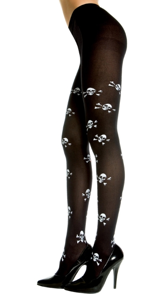 Opaque Tights with Crossbone Print - as shown
