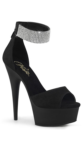 6 Inch Subtle Sparkle Heel Sandals - Black Faux Suede