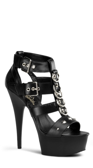 6 Inch Heel, 1 3/4 Inch Pf Strappy T-strap Close Back Sandal - Black Pu/Black