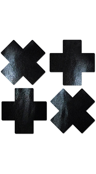Petite Black Vinyl Cross Pasties 2-Pack - as shown