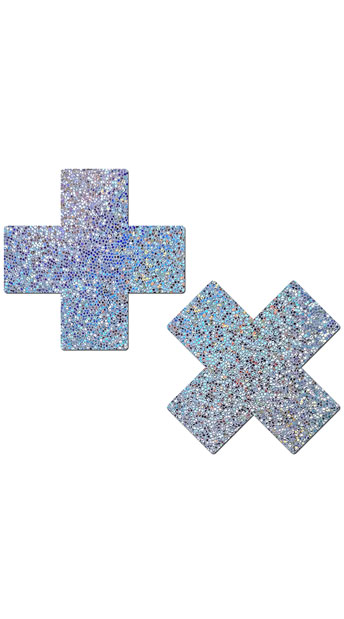 Silver Glitter Cross Pasties - as shown