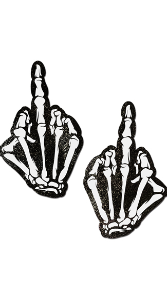 Glow in The Dark Middle Finger Skeleton Hand Pasties - as shown