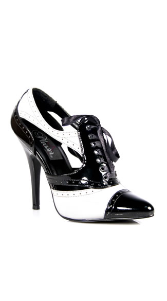 Feisty Lady Cut Out Oxford Bootie - Black/White Patent