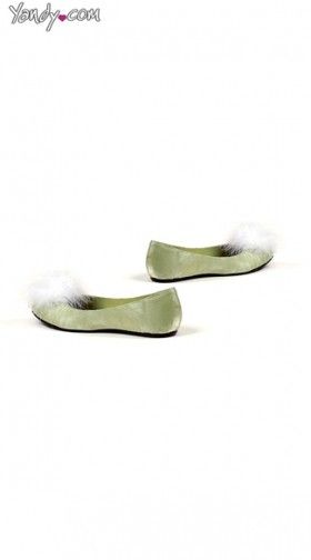 Satin Ballet Flat with Faux Fur Puffs