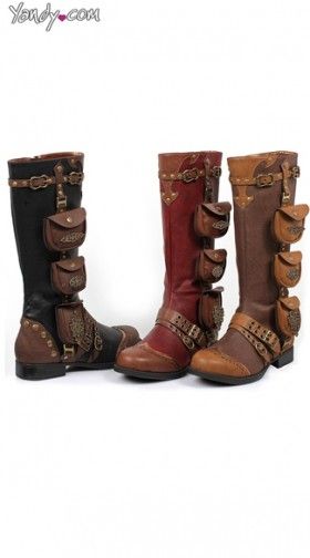 Steampunk Belted and Studded Knee High Boot