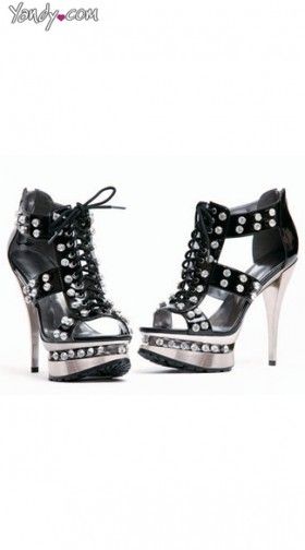 Lace Up Rhinestone Sandals with Cut Outs
