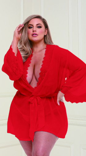Plus Size Sheer Chiffon And Lace Robe