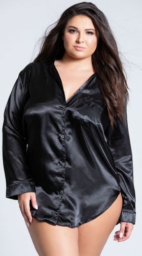 Plus Size Flirty Satin Pajama Shirt