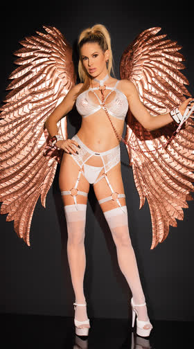 White Cage Bra and Garter Set