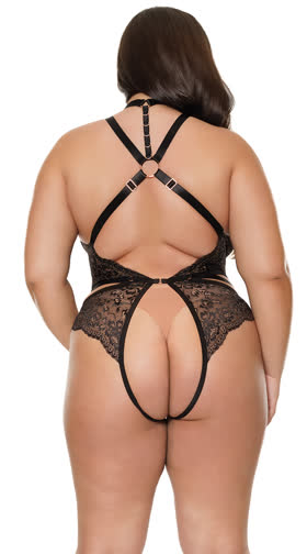 Plus Size Opulent Lace Crotchless Teddy 