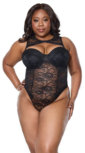 Plus Size High Neck Lace Teddy