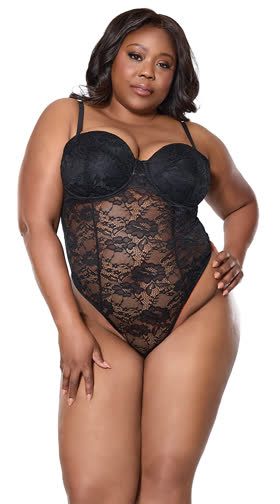 Plus Size High Neck Lace Teddy