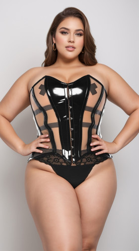 Plus Size Top Drawer Black and Nude Corset