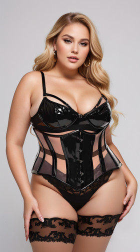 Plus Size Top Drawer Black and Nude Underbust Corset