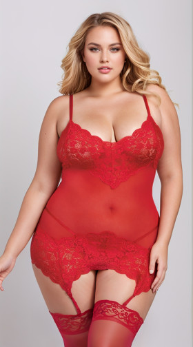 Plus Size Revive Me Ruby Garter Slip Set