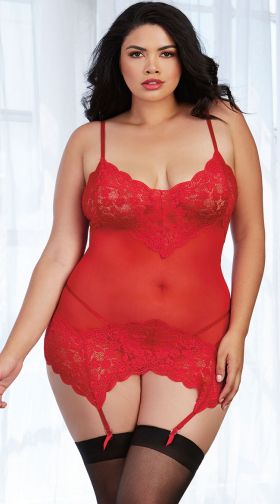 Plus Size Revive Me Ruby Garter Slip Set