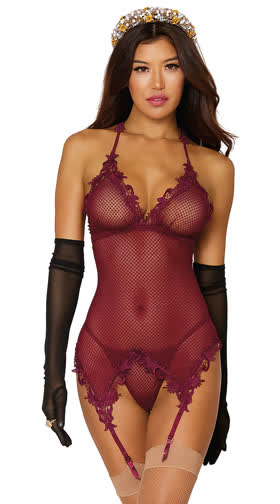 Embroidered Mesh Chemise Set
