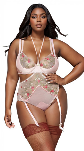 Plus Size Feminine Garden Garter Teddy