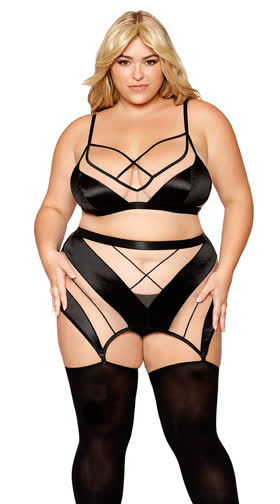 Plus Size Nude and Black Striped Bra Set