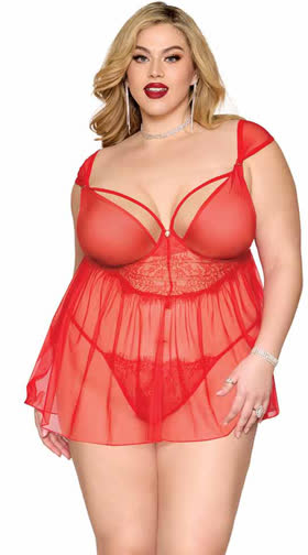 Queen Eyelash Lace Babydoll Set