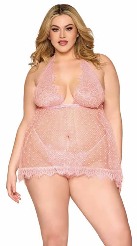 Queen Hearts & Dots Mesh Babydoll