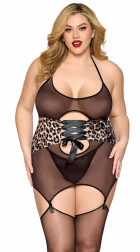 Queen Leopard Waist Corset Chemise