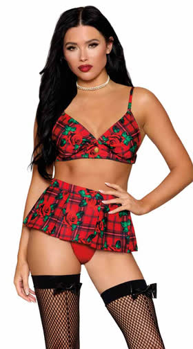 Rose & Plaid Poplin Bralette Skirt Set