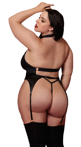 Plus Size Faux Leather Horse Bite Bustier Set