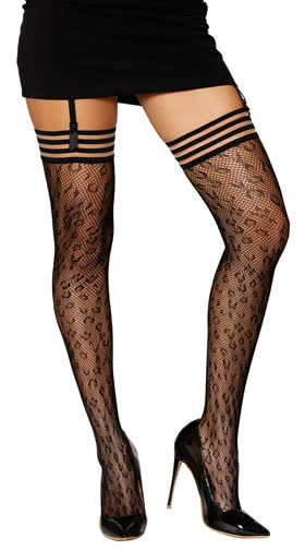 Leopard Knit Thigh High Stockings